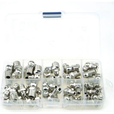 60 Pièces graisseur a Visser, Assortiment Graisseur M6 M8 M10, Droit Graisse Raccord 45° 90° 180°, avec Boîte en Plastique Femeo (1/3)