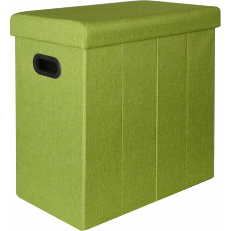Panier à Linge pliable 70L coffre de rangement pliant avec poignées couvercle pouf imitation lin Vert Citron (1/5)