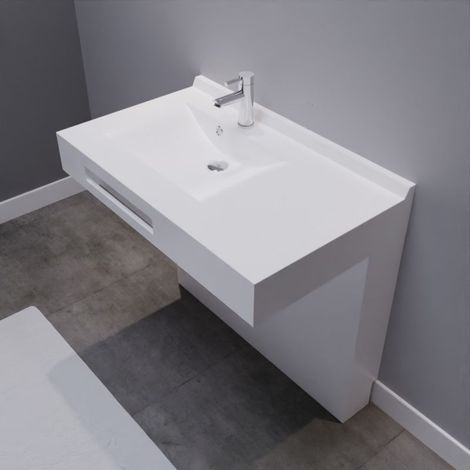 Meuble LEA 90 cm plan vasque déportée à gauche suspendu