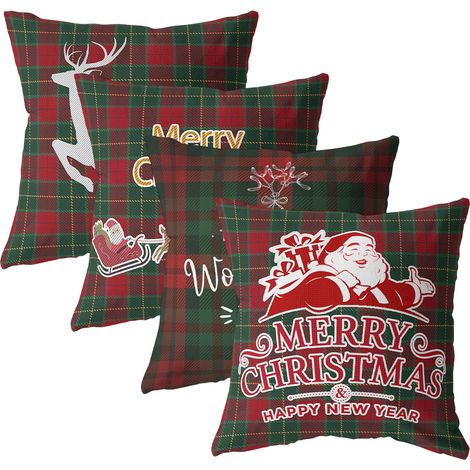 housse de coussin-4thème de Noël-motif losanges en lin-carré-45x45Centimètres, matière en velours à poils courts double face (1/5)