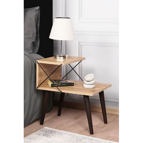 Comodino in pino con gambe in faggio, 50x55 cm, per camera da letto rustica o baita (1/5)
