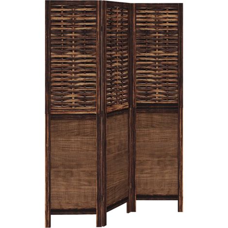Room Divider 3 Panels Dark Brown Solid Wood Paulownia vidaXL