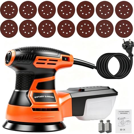 Kit de Ponceuse Rotative 350 W, 125mm Ponceuses à Disque Orbitale Aléatoire Avec 14 Feuilles de Papier Abrasif, Électrique À Vitesse Variable 6000-13000 Tr/Min, pour Poncer, Polir, Travailler Le Bois (1/5)