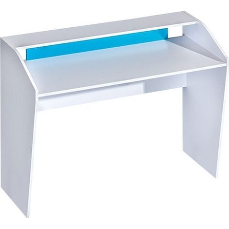 Mesa de oficina Sorviru 100, Blanco + Turquesa, Número de puertas: 0, Número de cajones: 0, 76x120x50cm