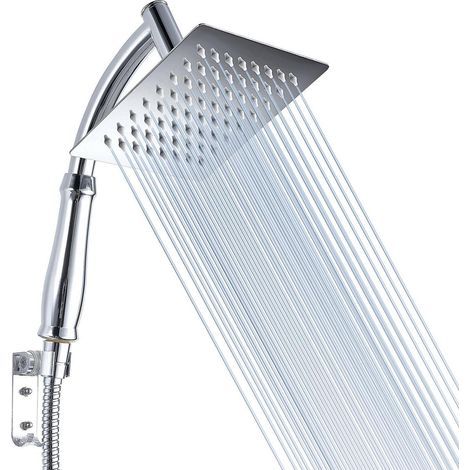 Duschkopf mit Handbrause, Hochdruck, Edelstahl, 15cm Quadratischer Wasserfall, Chrom (1/5)