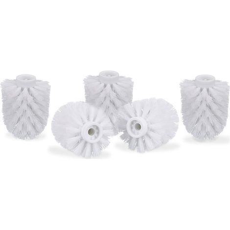 Lot de 5 têtes de brosse WC, brosses WC de rechange, filetage 9,5 mm, diamètre 9 x 7 cm, blanches-AquaForge (1/5)