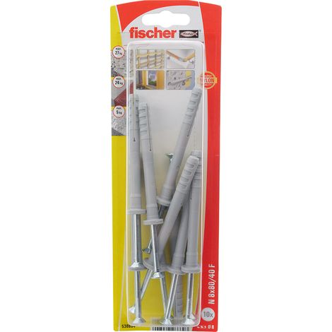10 chevilles à frapper N Ø8 x 80 mm collerette épaisse et clou tête fraisée pour constructions métalliques - Fischer (1/5)