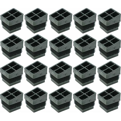 – Lot de 20 embouts de tube rentrant carré incliné à ailettes antidérapants – PELD noir – Dimensions 30 x 30mm – Pour tubes 26 à 28mm (1/2)