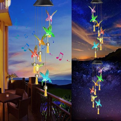 Carillon solaire colibri à couleurs changeantes, carillon en cristal étanche pour intérieur et extérieur, décoration idéale pour jardin, terrasse, porche, cour et maison (1/5)