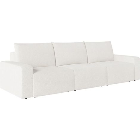 Canapé droit fixe 3 places ROMANE en tissu bouclette - Blanc (1/5)