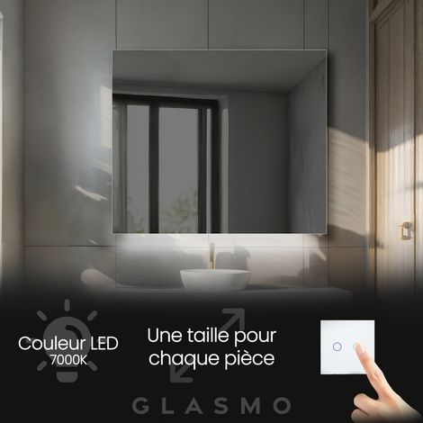 Miroir LED Lumineux 80x90 cm Ivy - Vertical Rectangulaire de Salle de Bain Mural avec éclairage Blanc Froid 7000K (1/5)