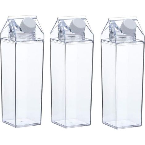 Bouteilles d’eau réutilisables en carton recyclé – Lot de 3, format carré, étanches, idéales pour lait ou boissons fraîches