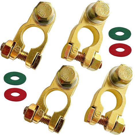 Lot de 4 bornes de batterie 12 V 24 V - Bornes de batterie avec boulons M8 - Disjoncteurs de batterie anti-corrosion - Bornes de raccordement robustes pour voiture, camionnette, bateau, camping-car (1/5)