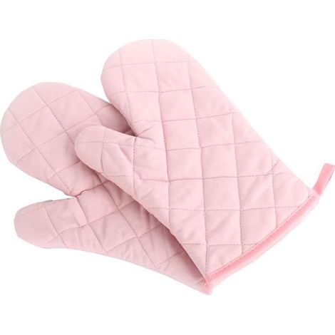 Gants de cuisine extra-larges matelassés en coton et polyester, gants de cuisine haut de gamme résistants à la chaleur, 1 paire rose. (1/5)