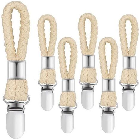 Lot de 6 Accroche Torchon, Pince à Serviette en Acier Inoxidable avec Corde en Coton,Crochet Torchon Porte Serviette Salle de Bain, Clips Porte-Torchon Placards Serviettes Suspendues.