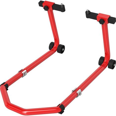 Béquille roue avant arrière charge 390kg béquille d'atelier moto bras réglable en acier, fourche en forme de U + L rouge