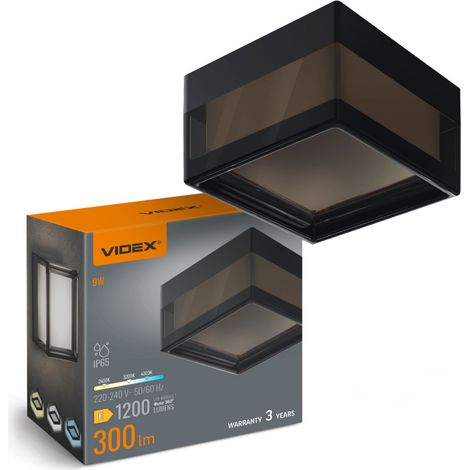 Applique plafonnier LED carré noir IP65 9W réglable 2400K-4300K Videx VL-BHD02-09CBB