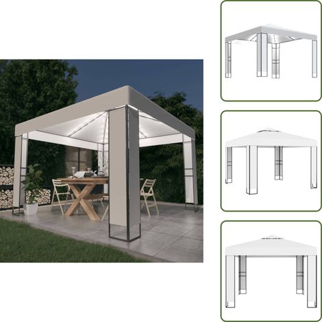 The Living Store Tonnelle avec double toit et lumières LED 3x3 m Blanc - Parasol extérieur (1/5)