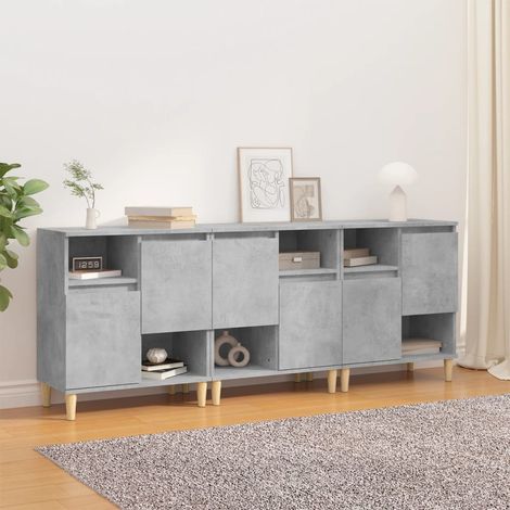 Aparadores 3 uds madera contrachapada gris hormigón 60x35x70 cm (1/5)