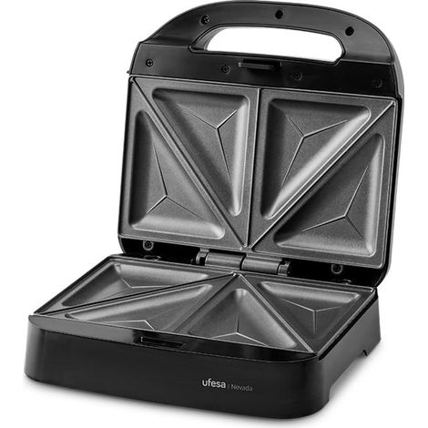 Ufesa Sandwichiera Nevada 750W, 2 Sandwich, Piastre Triangolari Antiaderenti, Temperatura Automatica, Compatta con Conservazione Verticale, Senza PFOA, Finiture Inox, Sistema Avvolgicavo