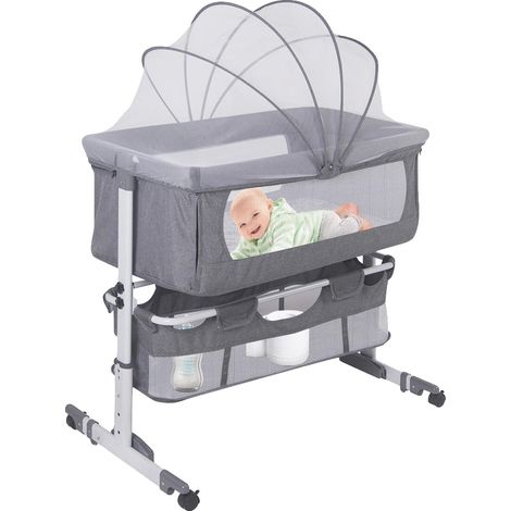 Cuna para bebé, altura regulable, funcionalidad 3 en 1, color gris. (1/2)
