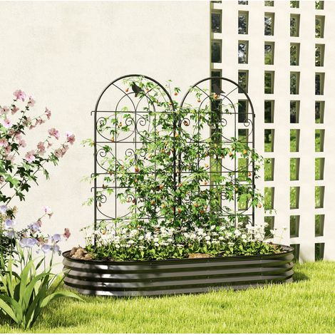 Rankgitter 50x120 cm schwarz aus Metall im 2er-Set mit Vogelmotiv und Steckmontage (1/4)