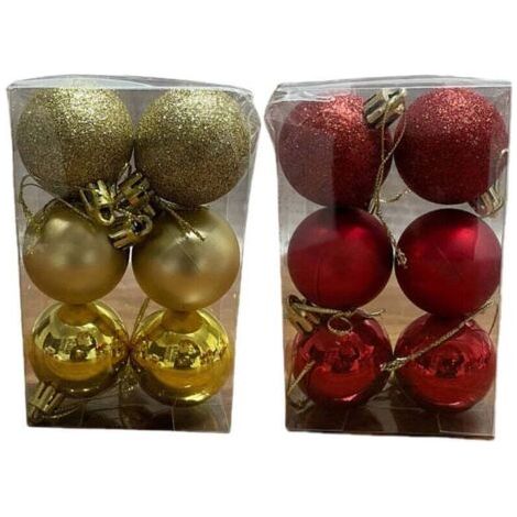 Green Mobility-Boules de Noël , 12 décorations pour sapin de Noël, boules rouges et dorées, décorations avec ficelle de suspension, idéales pour les décorations de Noël. (1/4)