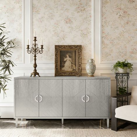 Armoire-4-portes-champagne-MDF-pin-rangement-multipiece-elegante-fonctionnelle-152cm-152x40x82,5cm (1/5)
