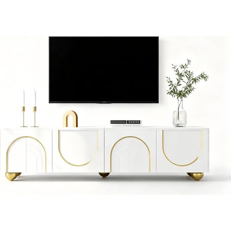 Meuble TV blanc brillant,de 170 cm,portes et tiroirs,en panneaux de particules,pour televiseur,170 x 38 x 44 cm (1/5)