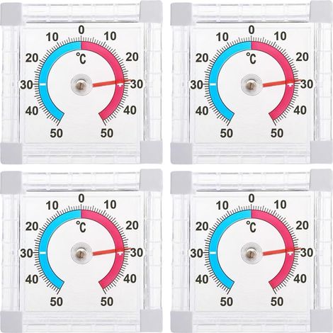 Lot de 4 thermomètres de fenêtre analogiques transparents auto-adhésifs : 4 thermomètres hygromètres, thermomètre de fenêtre, thermomètre extérieur, vitre de fenêtre, affichage de la (1/5)