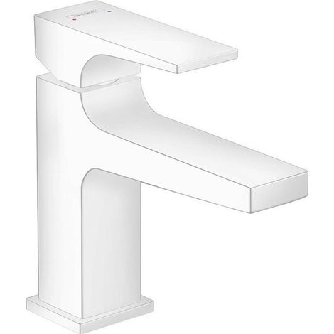 mitigeur de lavabo 100 poignée manette bec court, bonde Push-Open blanc mat