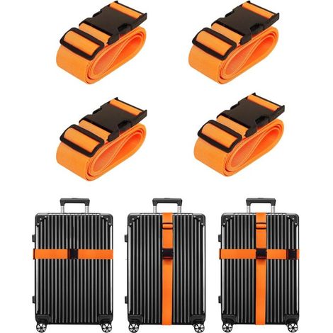 Paquete de 4 correas ajustables de POM naranja para equipaje y maletas. (1/5)