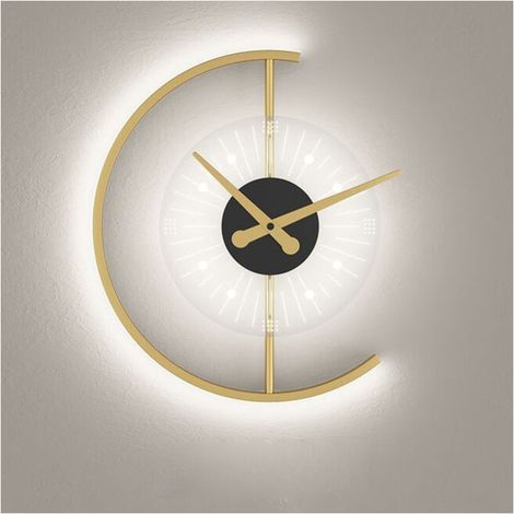 Horloge murale horloge murale horloge moderne applique salon chambre chevet allée loft doré exquis acrylique design de maison décoration intérieure lampe horloge murale décoration lumière blanche froi (1/5)
