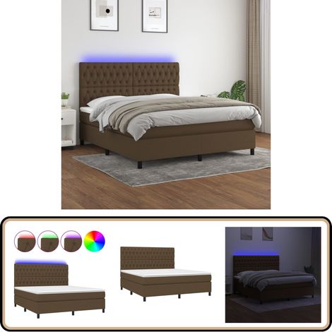 Sommier à lattes de lit matelas et LED Marron foncé 180x200cm - Sommier Tapissier - Lit Avec Led - Matelas À Ressorts Ensachés - Têted Lit Ajustable - Éclairage Led (1/5)
