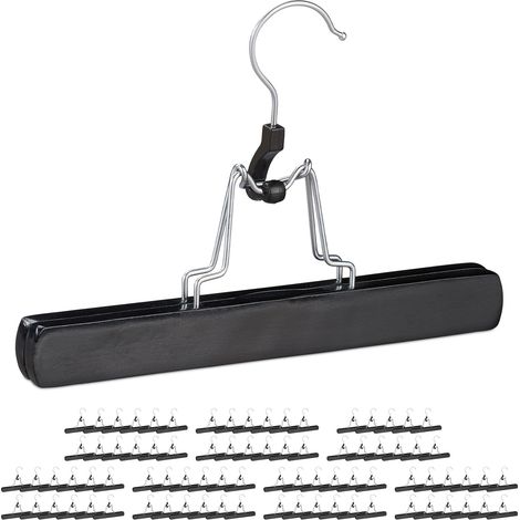 Relaxdays Wooden Trouser Clamp Hangers, 84 Pieces, 360° Swivel Hooks, Felt Protectors, HWD 17 x 25 x 2.3 cm, Black