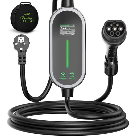 Electric Car Charger 3.6kW 8m, 6-16A Cable Type 2, Portability Electric Car Charging Cable with LED Display and Bag, Compatible with EV/PHEV IEC 62196-2 (1/5)