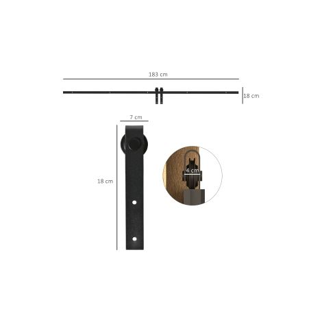Système noir pour porte coulissante simple en acier carbone avec rail de 183 cm et accessoires pour salon, chambre et dressing (1/5)