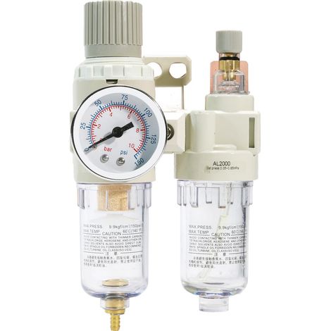 Combinaison filtre-régulateur-lubrificateur d'air comprimé 1/4" NPT, séparateur d'eau/huile - Manomètre (0-150 psi) (1/5)
