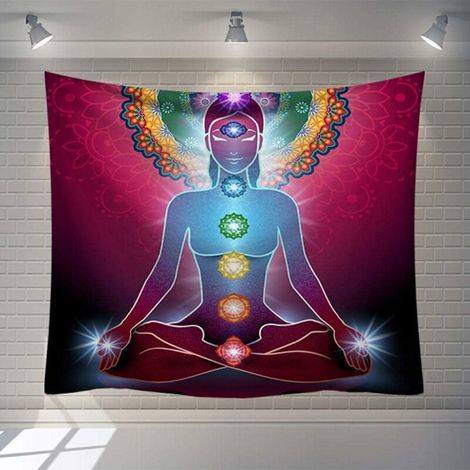 Wall Tapestry, 7 Chakra Indian Tapestry Wall Hanging Buddha Statue Art Decor Rectangular, Printing Fabric For Living Room Bedroom (1/4)