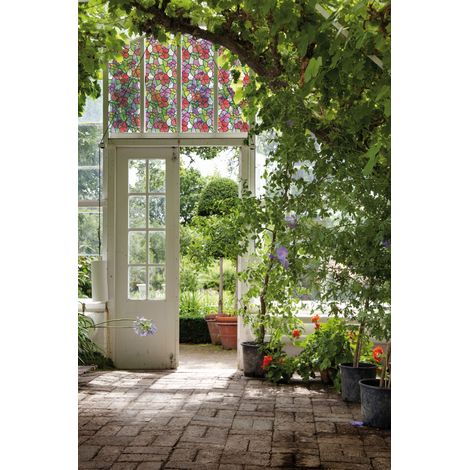 Adhésif décoratif pour vitre – Film auto-adhésif opaque multicolore fleurs – Dimensions 200 x 45 cm – Pour surfaces vitrées – Transform