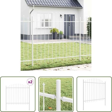 Außenzaun - Gartenzaun 2 pcs Weiß 170 x 165 cm Pulverbeschichteter Stahl (1/5)