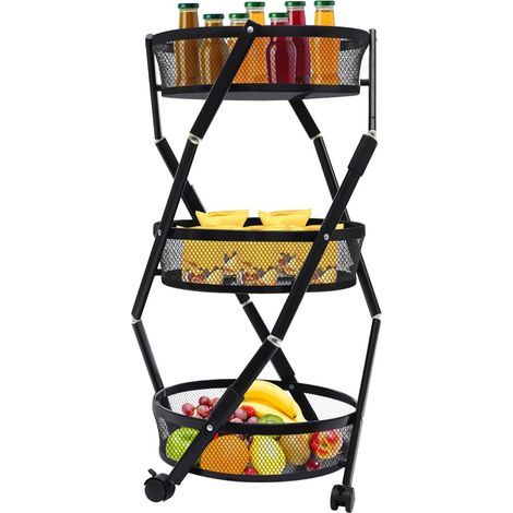 Étagère à légumes à 3 niveaux pour la cuisine - Chariot de rangement rotatif - Quatre roues universelles sur le dessous - Corbeille à fruits - Chariot à fruits - Étagère de cuisine pour cuisine, salle (1/5)