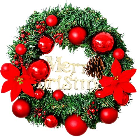 Artificial spruce Christmas wreath with colored baubles and metal hanger, X-max front door wreath (red bauble) (1/5)