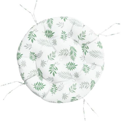 Coussin rond à motif de feuilles, 60 cm de diamètre et 11 cm de hauteur, en tissu Oxford. (1/5)