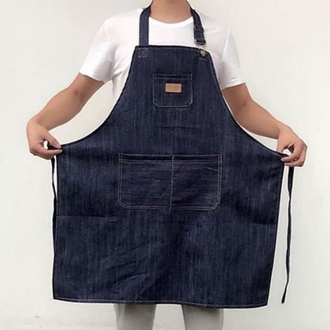 (Marineblau) Große, schmutzabweisende Küchenschürze aus Denim, 84 x 68 cm (1/4)