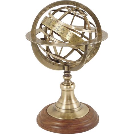 Globe armillaire en bois et laiton 30 cm