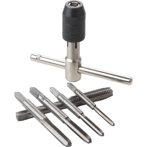 Alésoir en T avec 5 tarauds à cannelures droites en acier rapide, outils de filetage manuels M3-M8 (1/5)