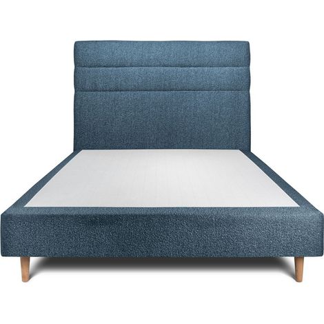 Lit 140x190cm avec tête de lit lignes bouclette et sommier tapissier Bleu - Hauteur totale : 35cm (1/5)