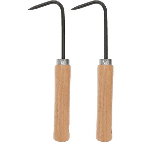 Lot de 2 désherbeurs manuels en acier au manganèse avec manche en bois pour jardin-21.5X5.5CM-Black (1/2)