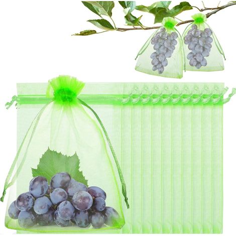 Sachet Protection Raisins Fruits 50pcs Sac de Protections Vert 15x20cm Sac de Raisin Net Sac avec Cordon Filet Anti-Insectes Réutilisable pour Fruits, Légumes et Jardin (1/5)